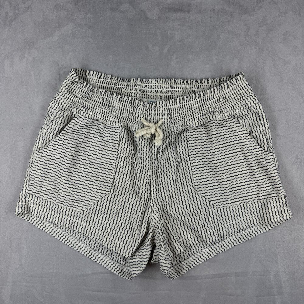 Cali 1850 LA Smocked Drawstring Beach Shorts Blue White Print Cotton Size M